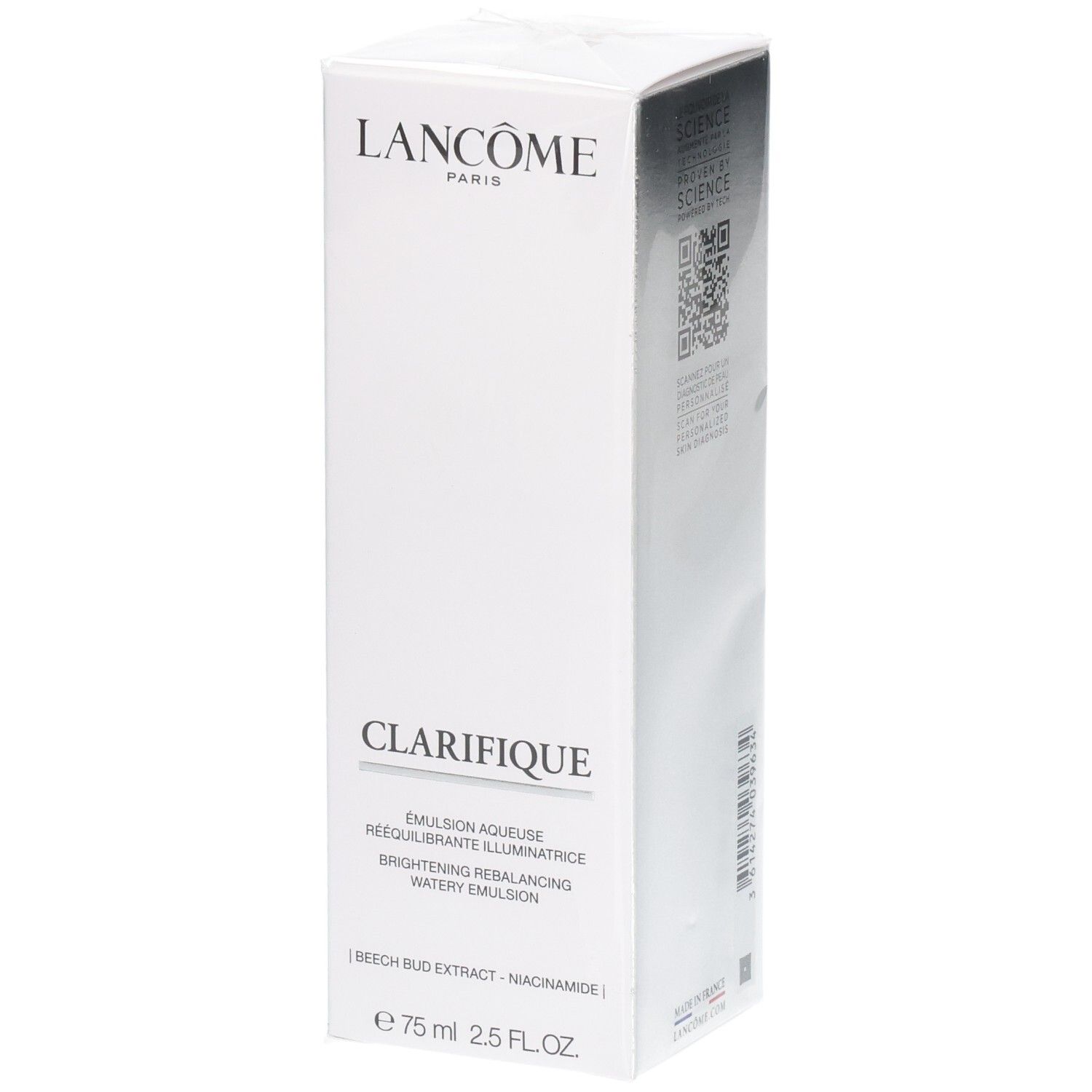 Emballage Lancôme Clarifique Émulsion Aqueuse Rééquilibrante Illuminatrice, 75 ml.