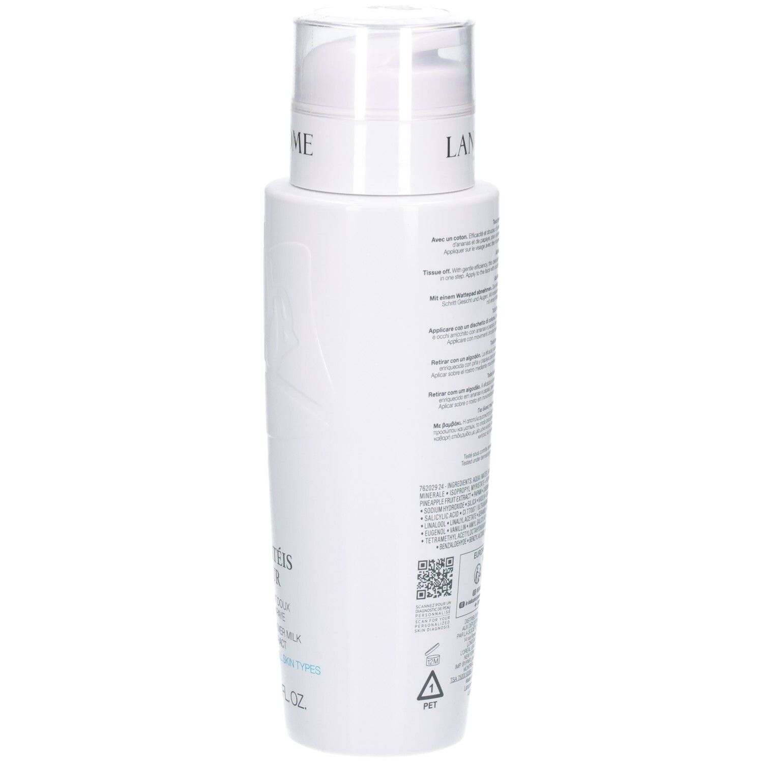 Vue latérale du flacon Lancôme Galatéis Douceur Lait Démaquillant 400ml.