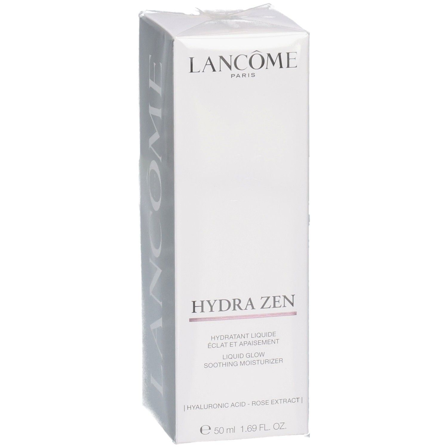 Fluide hydratant Lancôme Hydra Zen, emballage avec logo Lancôme argenté.