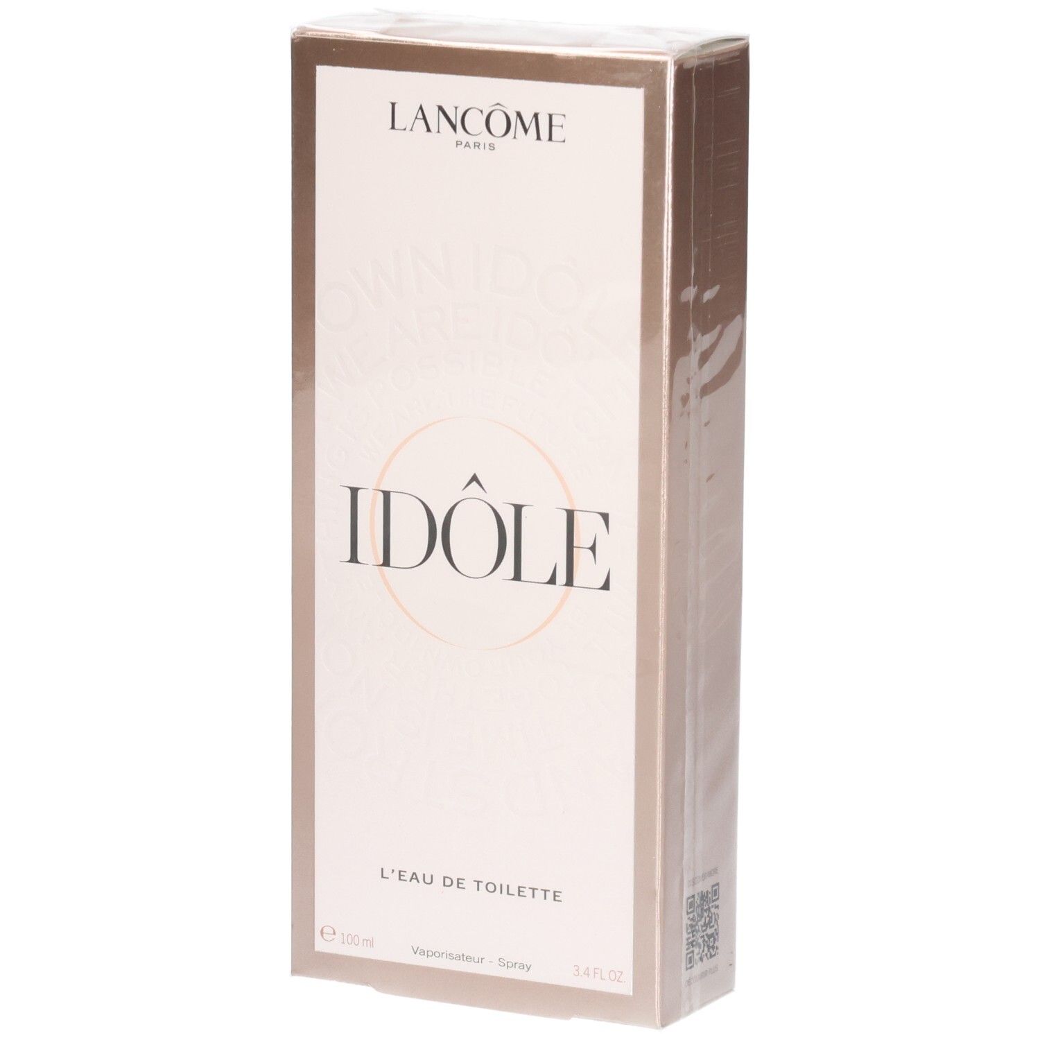 Emballage carton Lancôme Idôle L'Eau de Toilette, face avant avec nom du produit et logo.