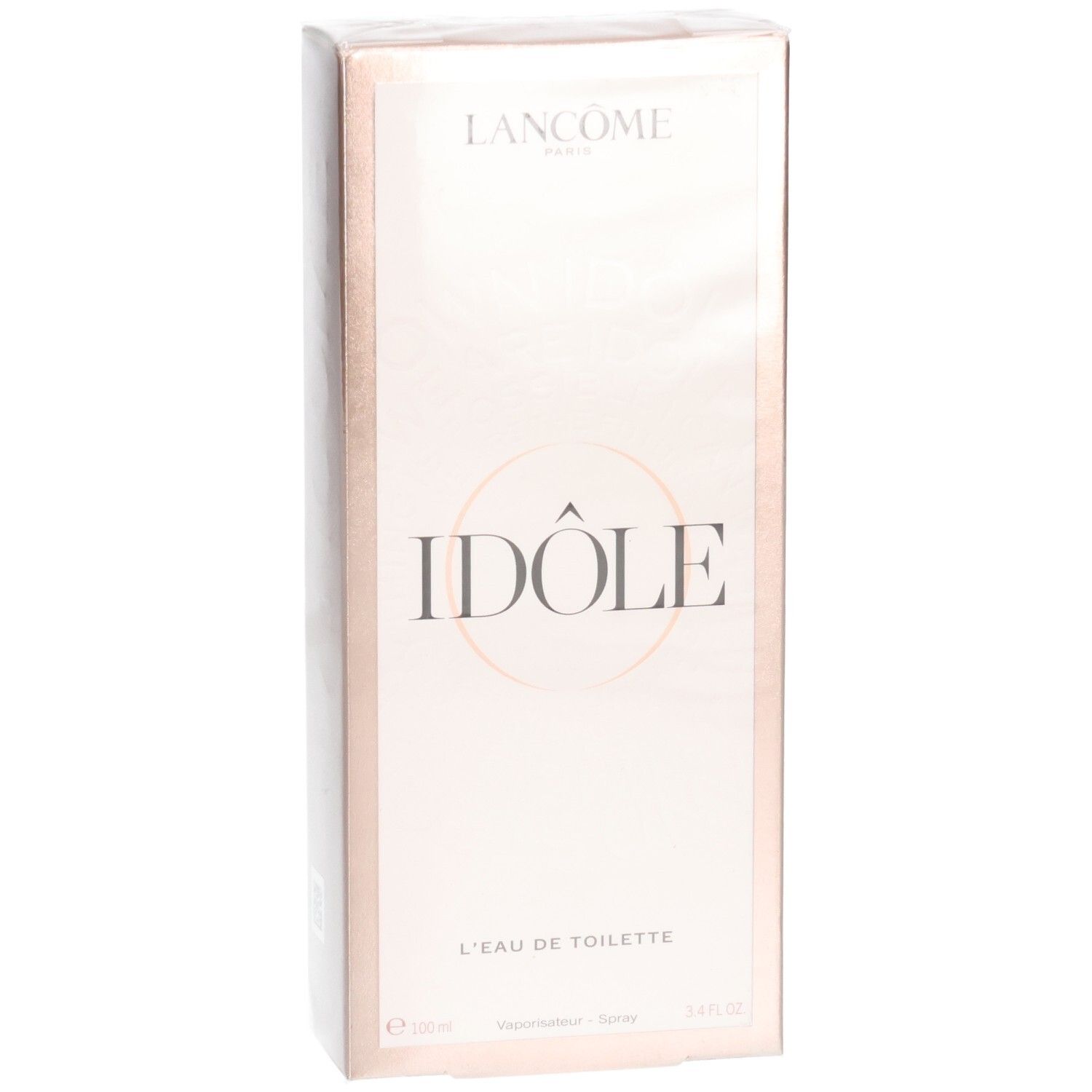 Emballage carton Lancôme Idôle L'Eau de Toilette, face avant avec nom du produit et logo.