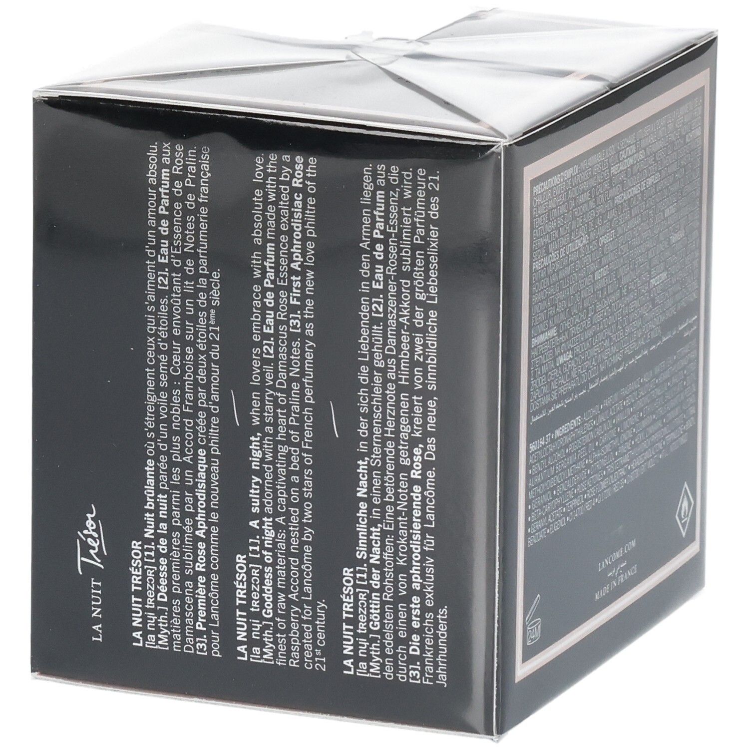 Lancôme La Nuit Trésor L'Eau de Parfum vue latérale avec description du produit.