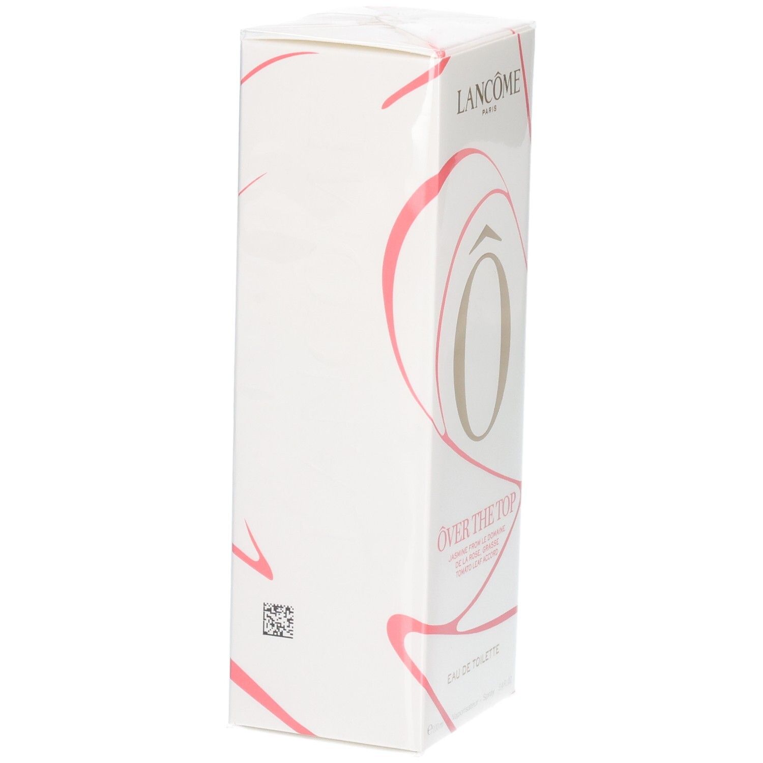Emballage Lancôme Ôver the Top Eau de Toilette, vue latérale avec code QR.