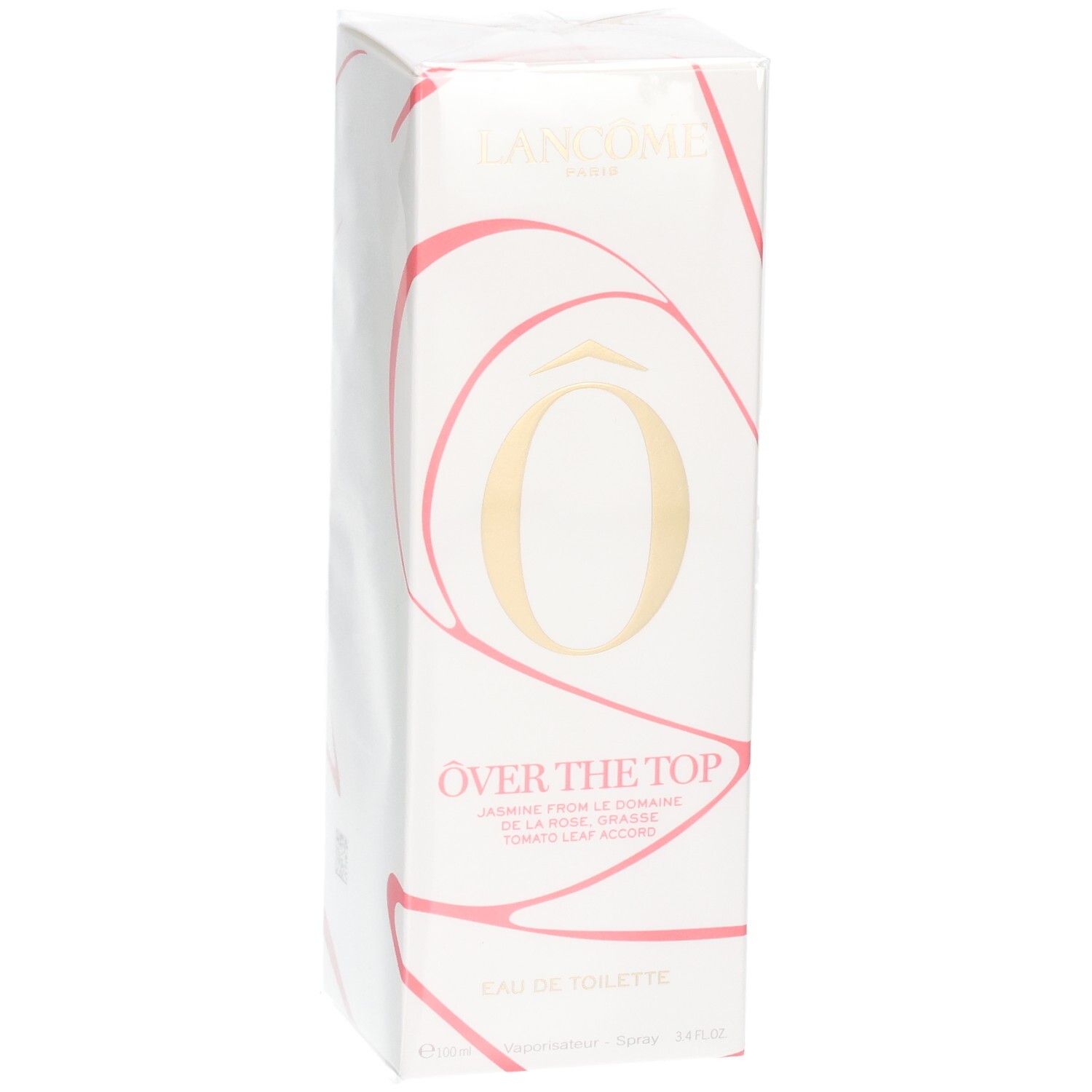 Emballage Lancôme Ôver the Top Eau de Toilette, face avant avec notes de parfum.