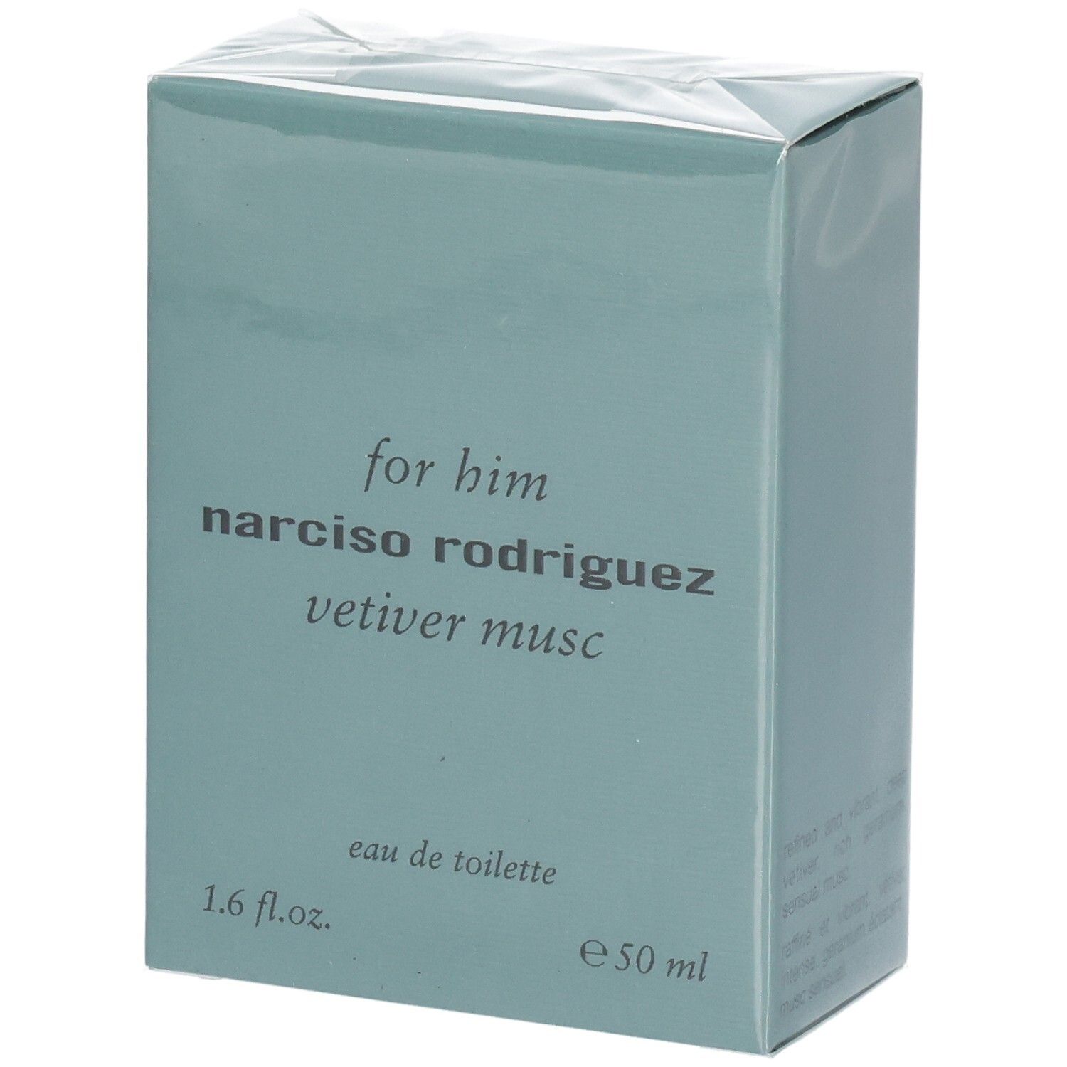 Boîte de Narciso Rodriguez Vetiver Musc Eau de Toilette pour homme, 50 ml.