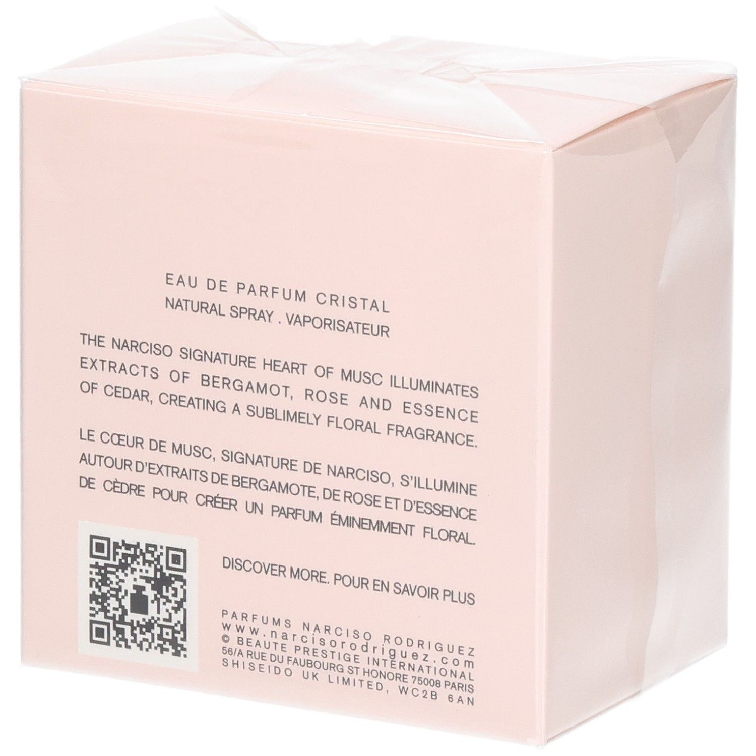 Boîte pour Eau de Parfum Cristal, Natural Spray. Contient des notes de bergamote, rose et cèdre.