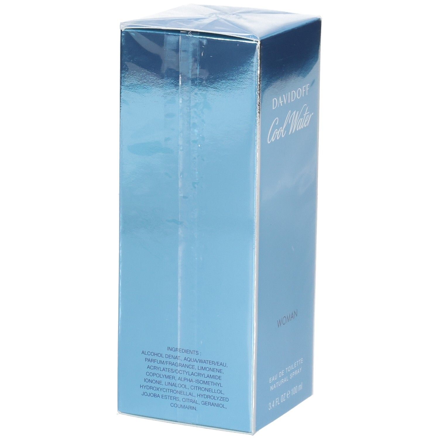Davidoff Cool Water Woman Eau de Toilette, 100 ml, avec liste des ingrédients.