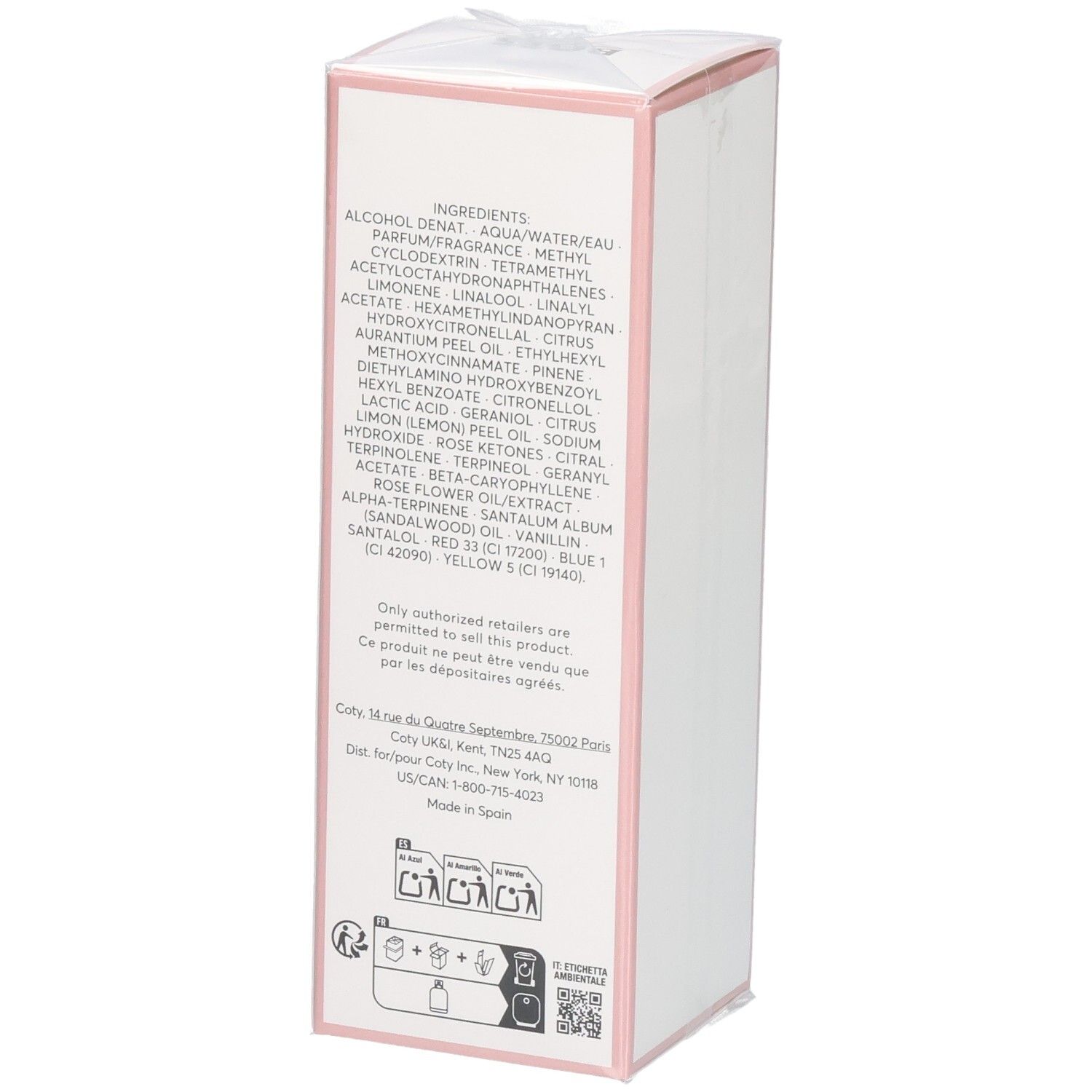 Arrière de l'emballage de Boss Ma Vie L'eau Eau de Toilette avec ingrédients.