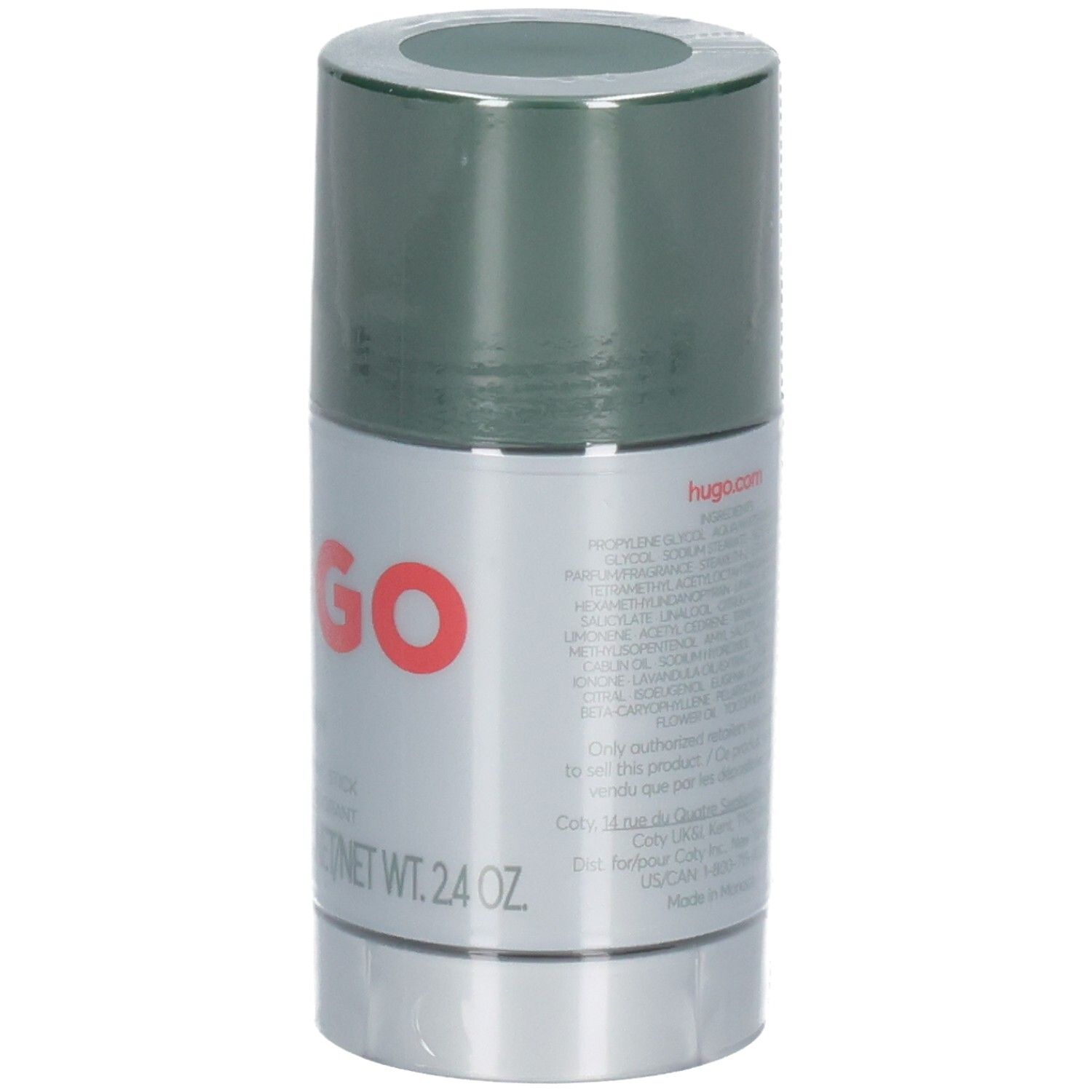 Côté du stick déodorant Hugo Boss Man avec ingrédients et pays d'origine.