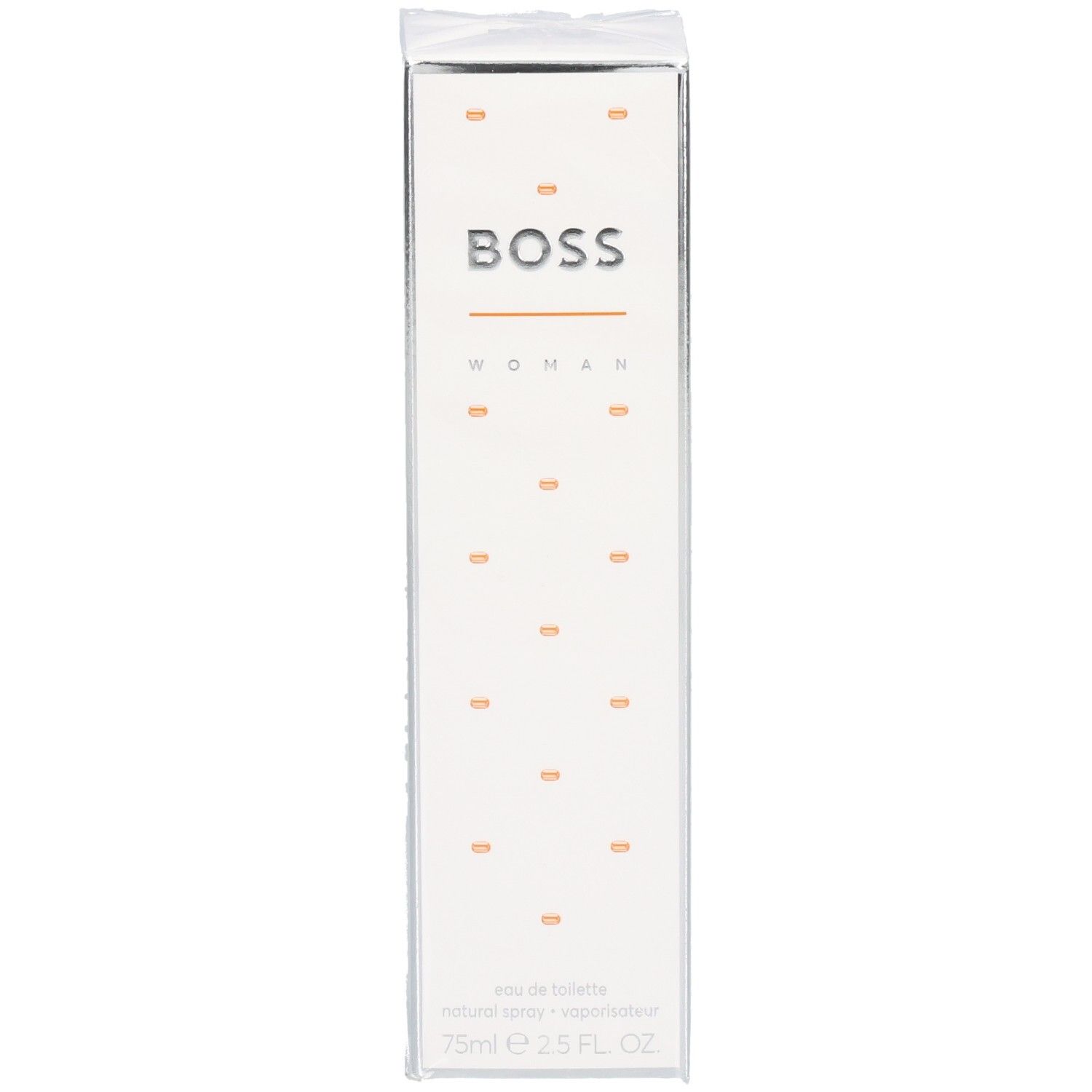 Boîte Hugo Boss Orange Woman Eau de Toilette, face avant avec logo et nom du parfum.