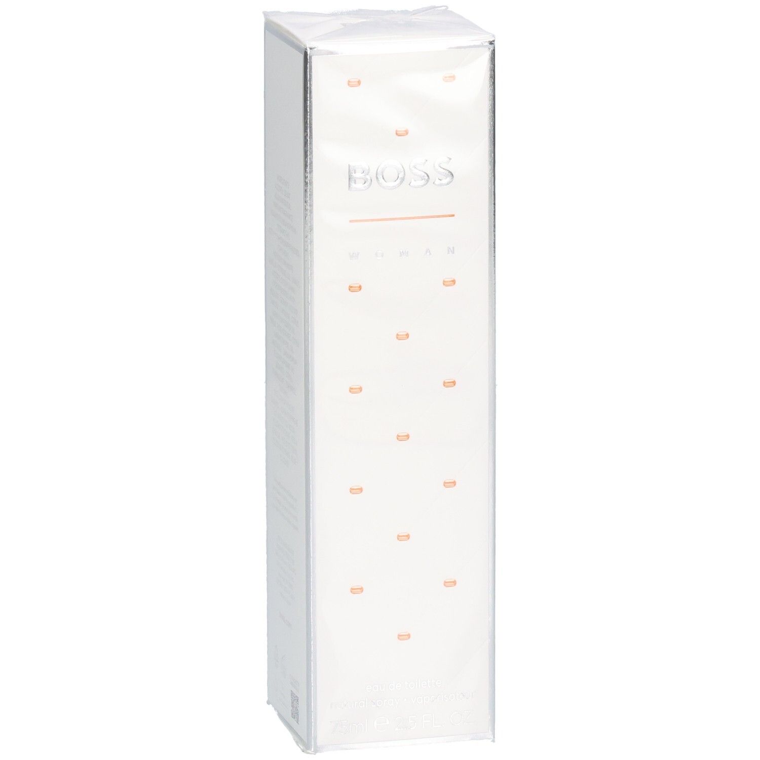 Boîte Hugo Boss Orange Woman Eau de Toilette, vue de trois quarts avant.
