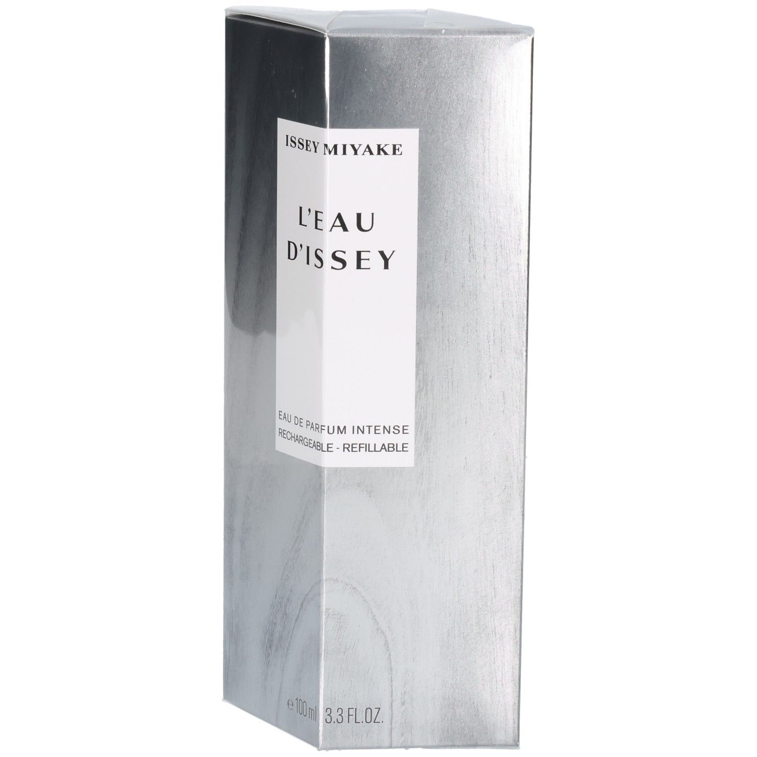 Issey Miyake L'Eau d'Issey Eau de Parfum Intense, 100ml, emballage argenté.