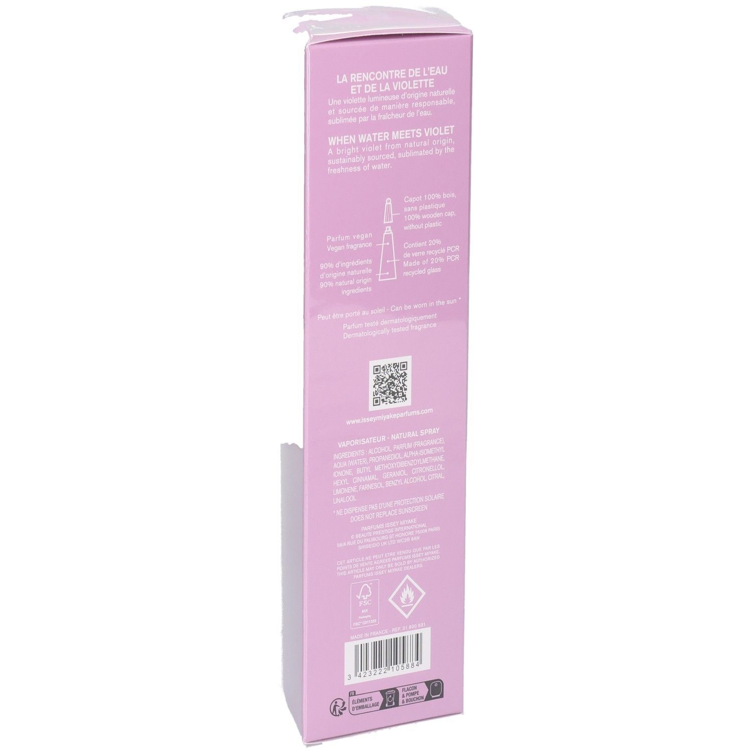 Arrière de la boîte Issey Miyake L'Eau d'Issey Solar Violet Eau de Toilette Intense.