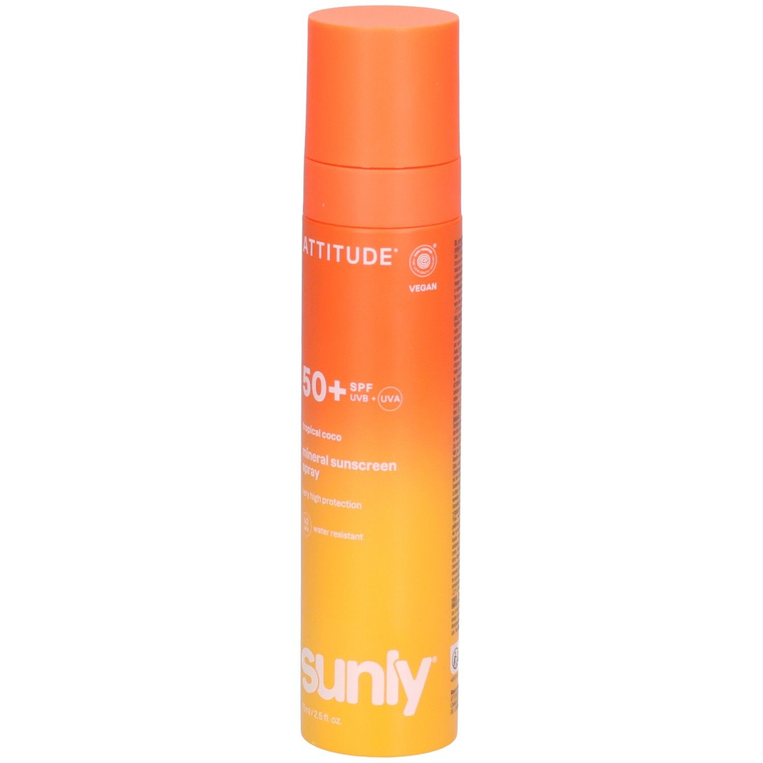 ATTITUDE Spray écran solaire minéral, FPS 50+, Coco Tropical, certification vegan.
