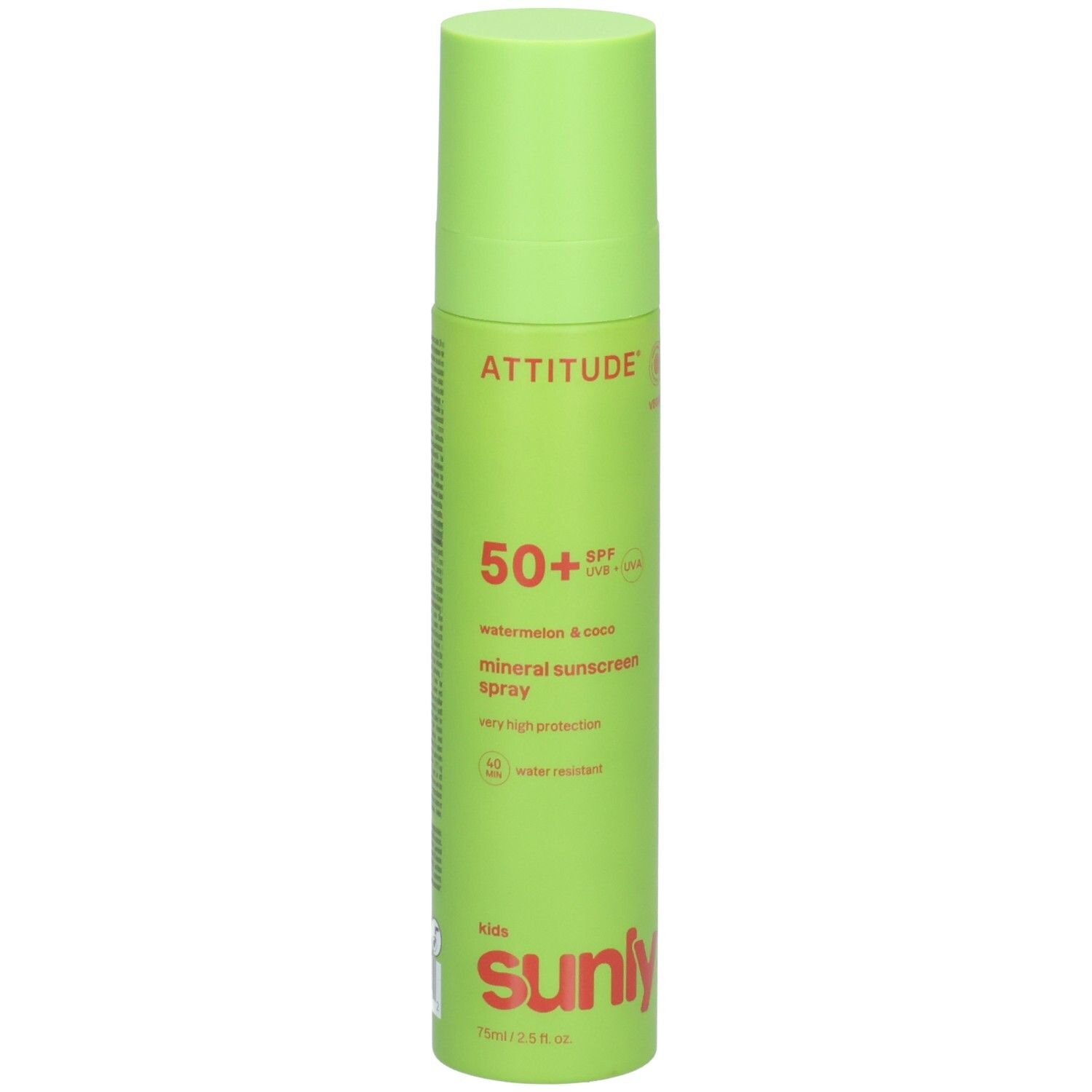 ATTITUDE Spray Solaire Minéral Enfants, SPF 50+, Melon d'eau & Coco, 75ml.