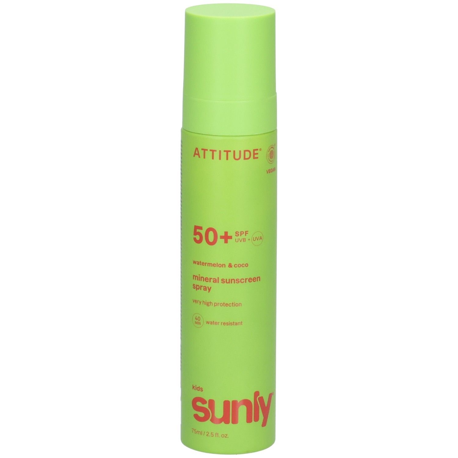 ATTITUDE Spray Solaire Minéral Enfants, SPF 50+, Melon d'eau & Coco, 75ml.