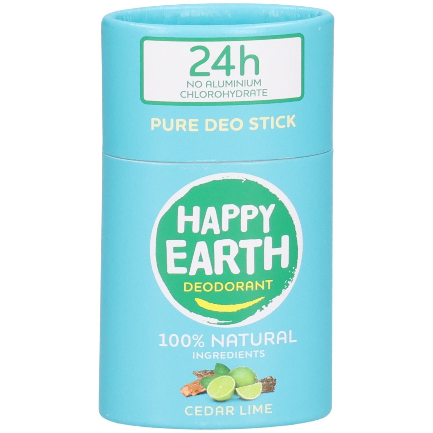 Happy Earth Déodorant Stick Cèdre Citron Vert, protection 24h, ingrédients 100% naturels.