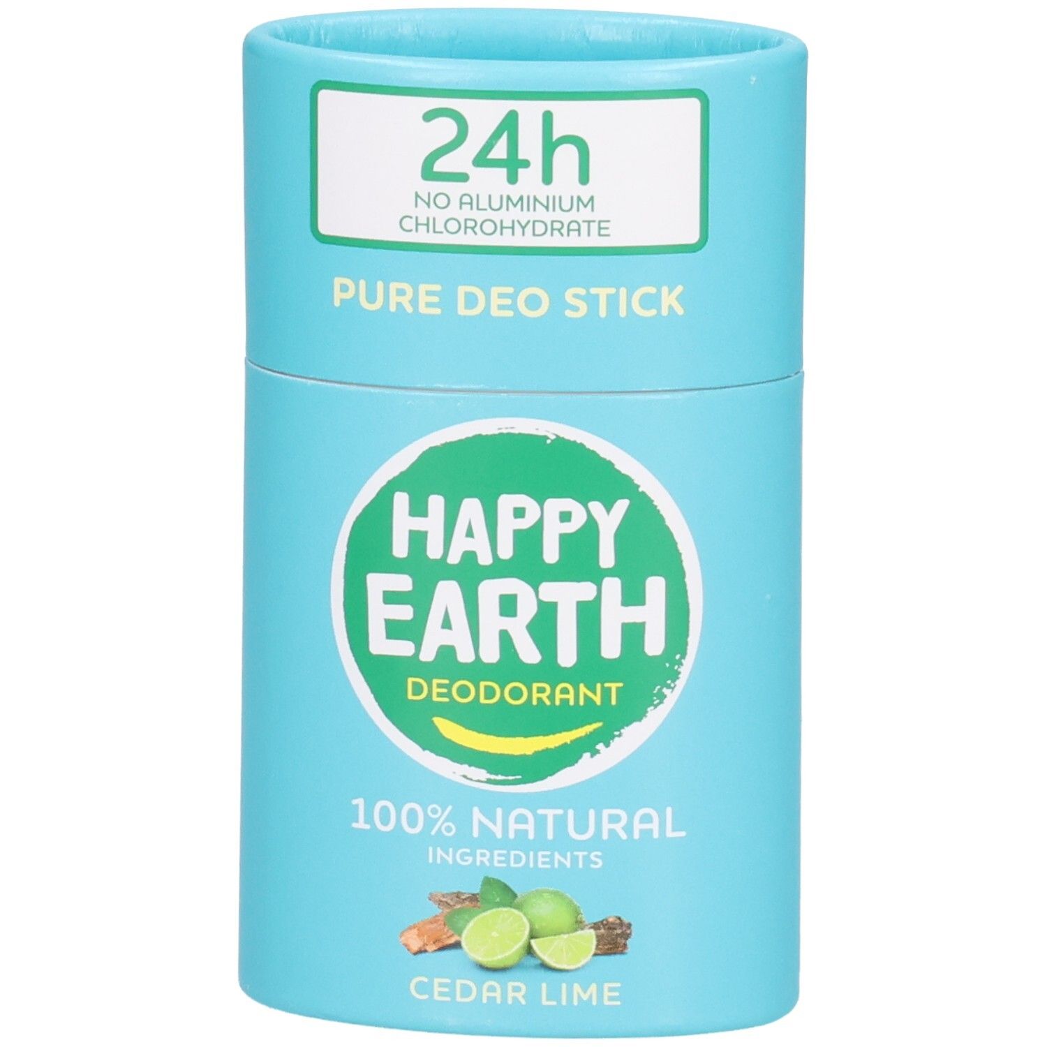 Happy Earth Déodorant Stick Cèdre Citron Vert, protection 24h, ingrédients 100% naturels.