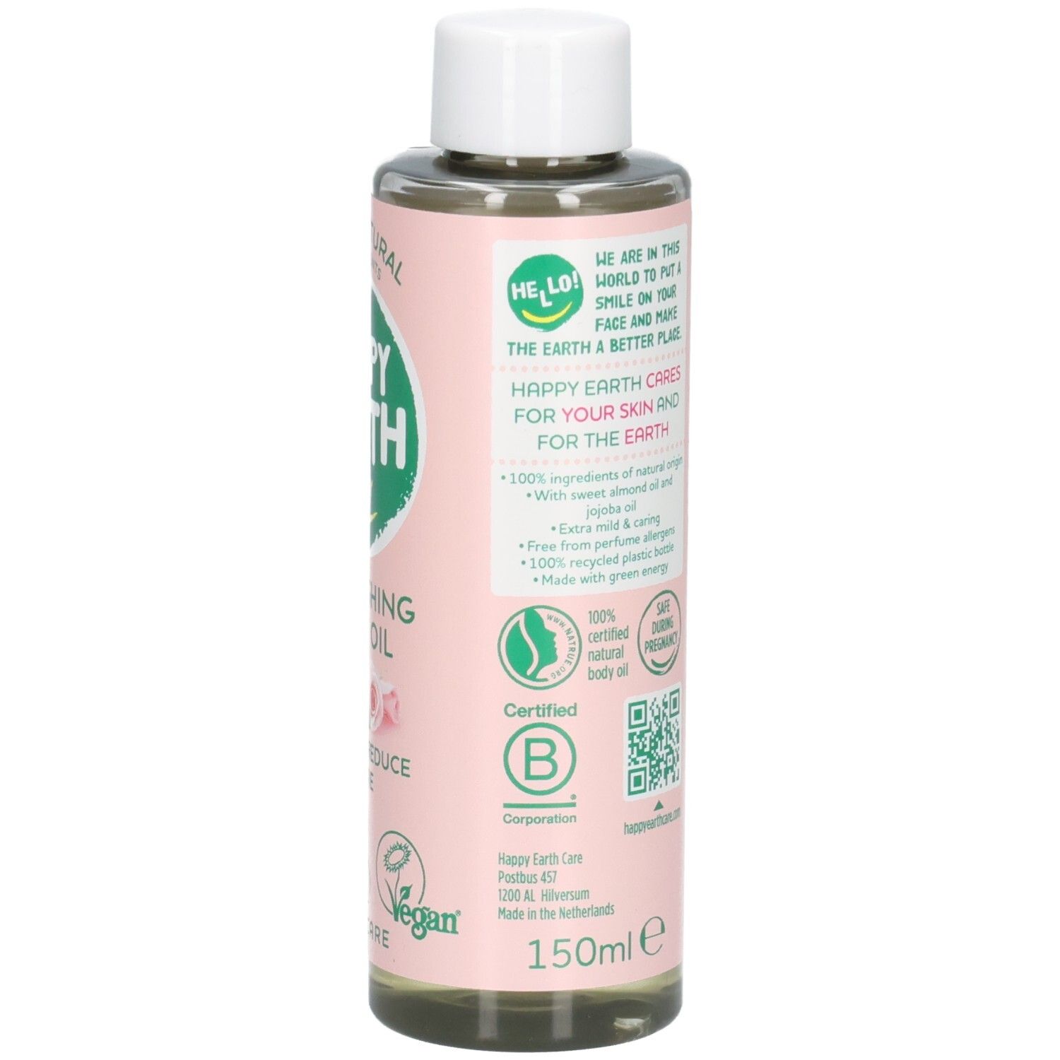Happy Earth Huile corps pour futures mamans. Produit bio certifié, 150ml.