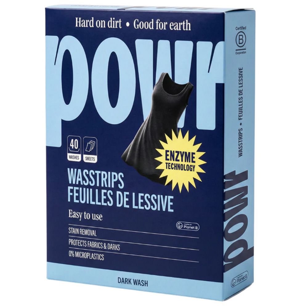 POWR feuilles de lessive pour linge foncé, 40 feuilles, technologie enzymatique.