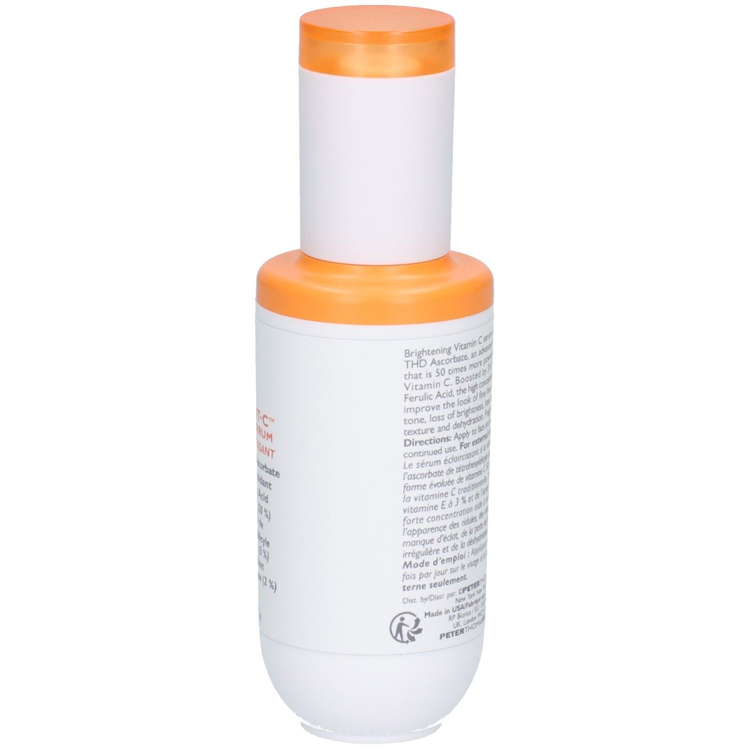Flacon Peter Thomas Roth Potent C Power Serum à côté de la boîte ouverte.