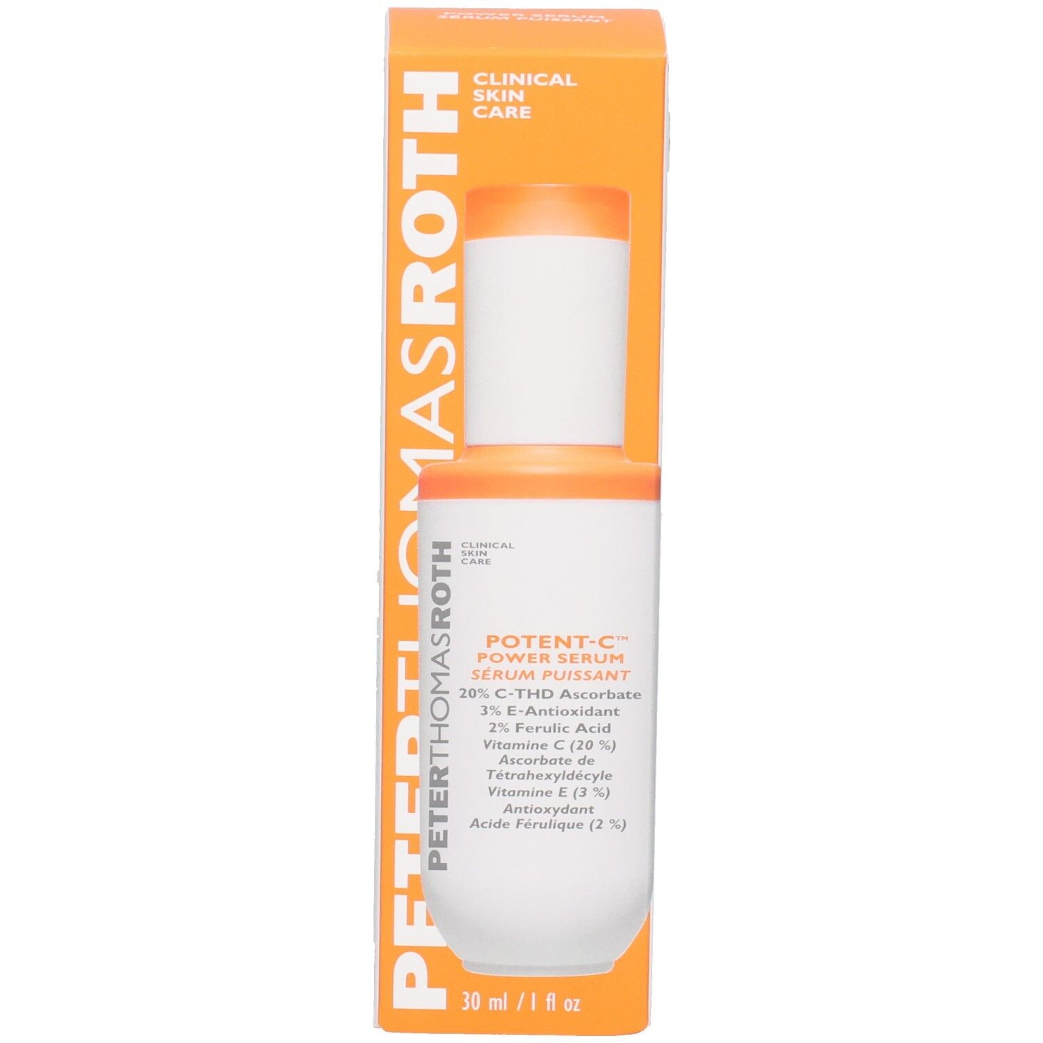 Flacon et boîte Peter Thomas Roth Potent C Power Serum, vue de face.