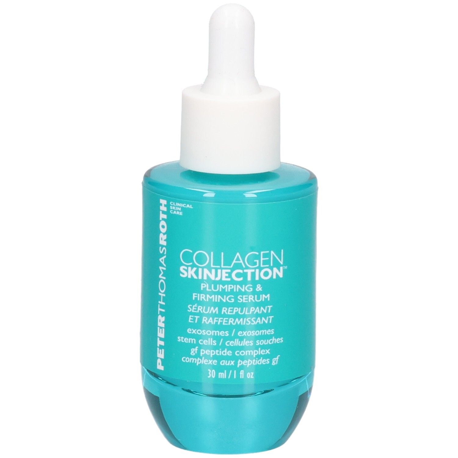Flacon de sérum Peter Thomas Roth Collagen Skinjection avec pipette, bleu sarcelle.