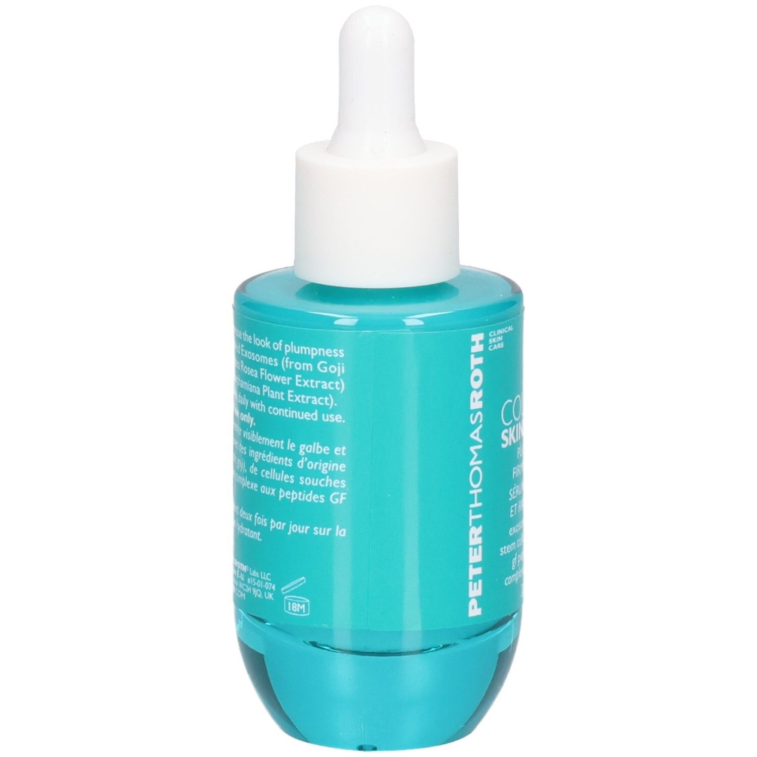 Arrière du flacon de sérum Peter Thomas Roth Collagen Skinjection avec pipette.