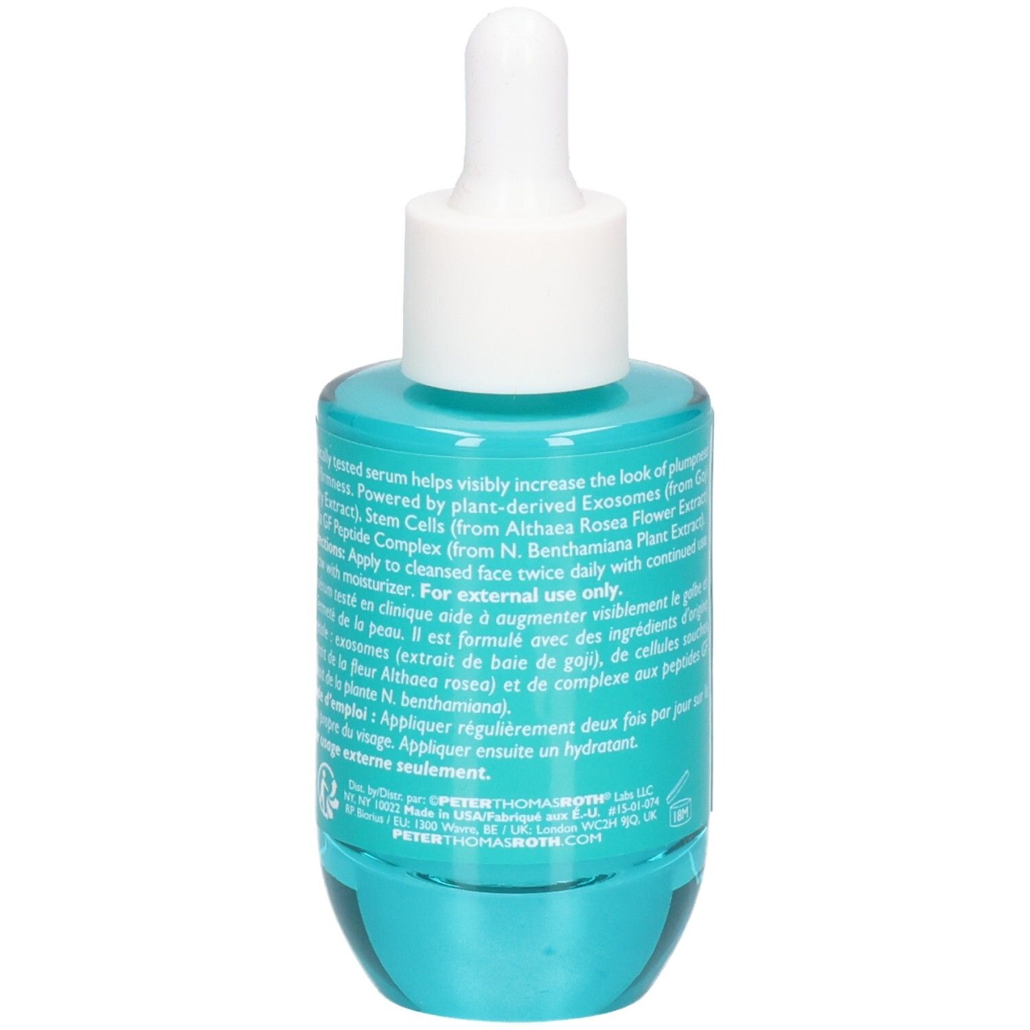 Arrière du flacon de sérum Peter Thomas Roth Collagen Skinjection avec pipette.