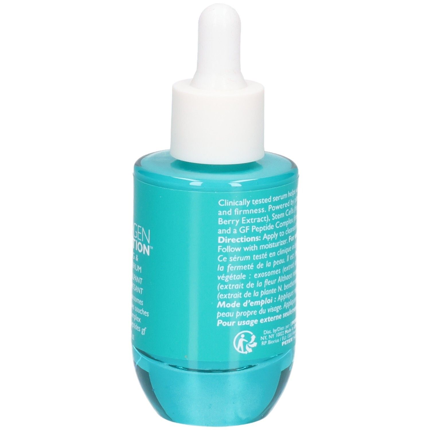Flacon de sérum Peter Thomas Roth Collagen Skinjection avec pipette, bleu sarcelle.