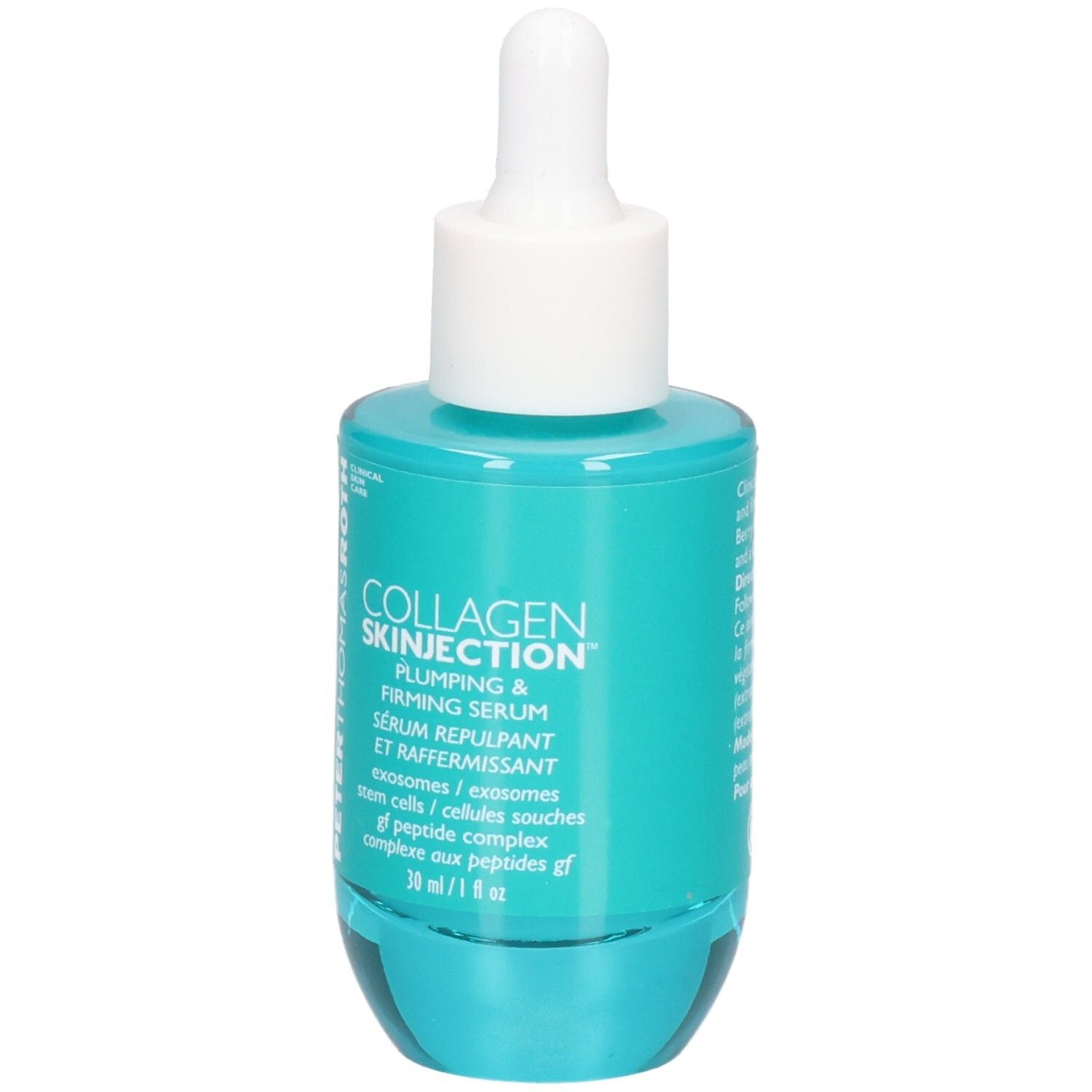 Flacon de sérum Peter Thomas Roth Collagen Skinjection avec pipette, bleu sarcelle.