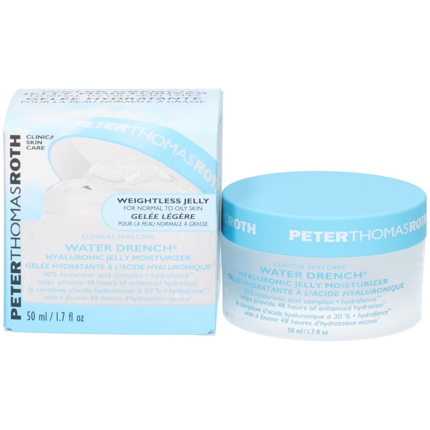 Peter Thomas Roth Water Drench Hyaluronic Jelly Moisturizer pot 50ml et boîte.