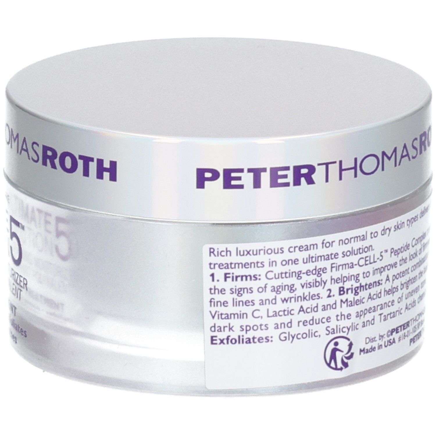 Pot Peter Thomas Roth de 50ml de crème hydratante anti-âge, étiquette avec ingrédients.