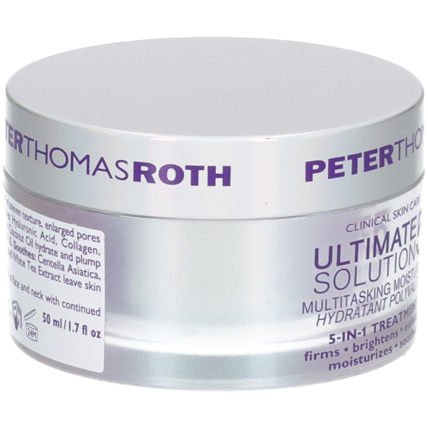 Pot Peter Thomas Roth 50ml Ultimate Solution 5 Multitasking Moisturizer, étiquette avec détails.
