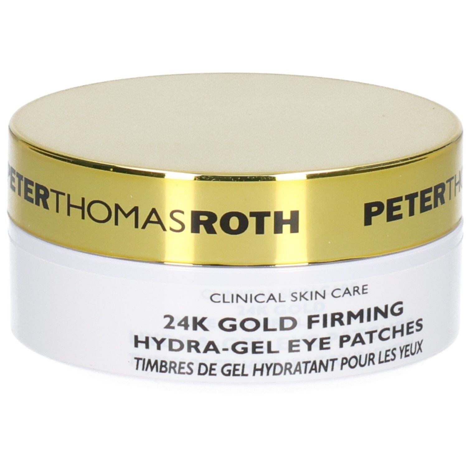 Patchs oculaires hydratants raffermissants 24K Gold de Peter Thomas Roth : pot et emballage.