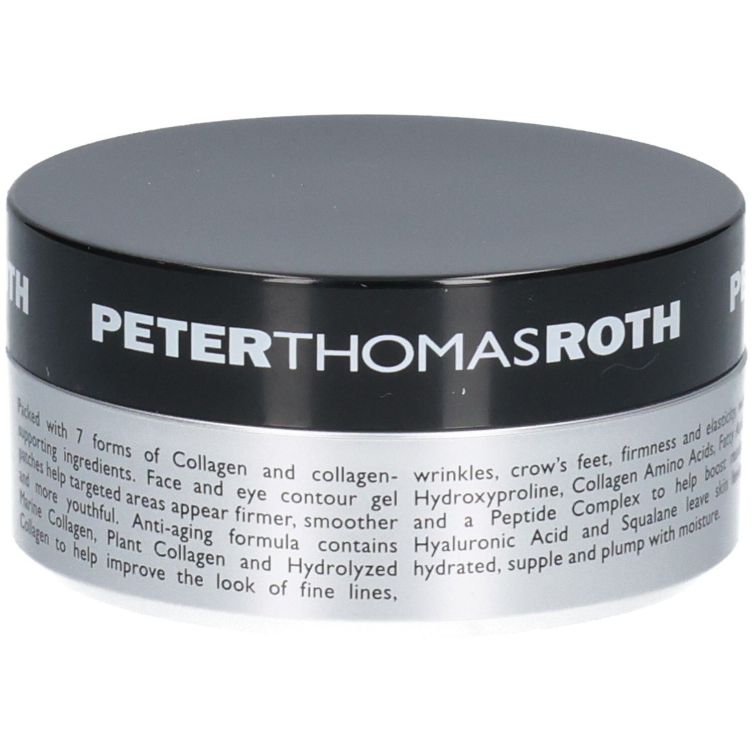 Peter Thomas Roth FIRMx Collagen Hydra-Gel Patchs Visage et Yeux : description des bienfaits en anglais.