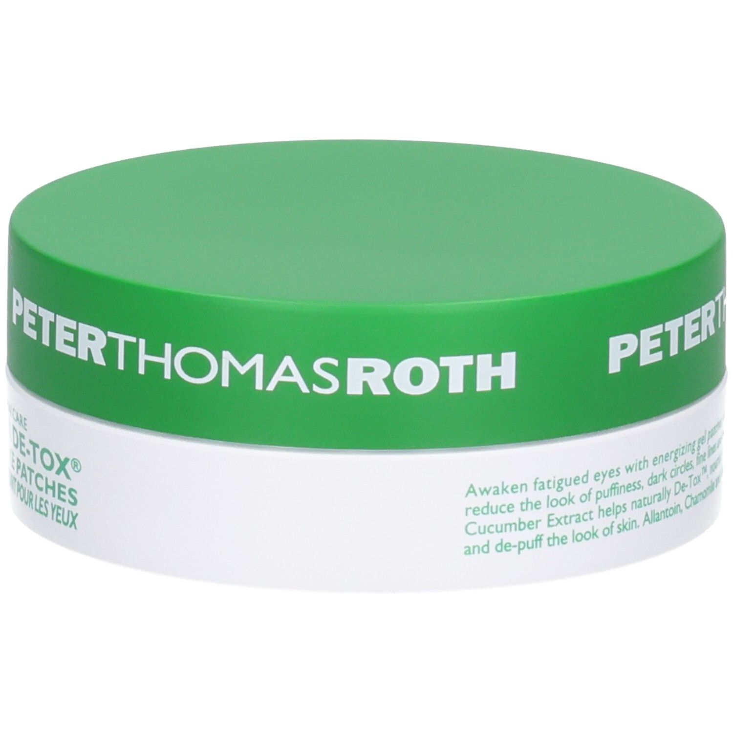 Peter Thomas Roth Cucumber De-Tox Hydra-Gel Eye Patches, côté avec instructions.