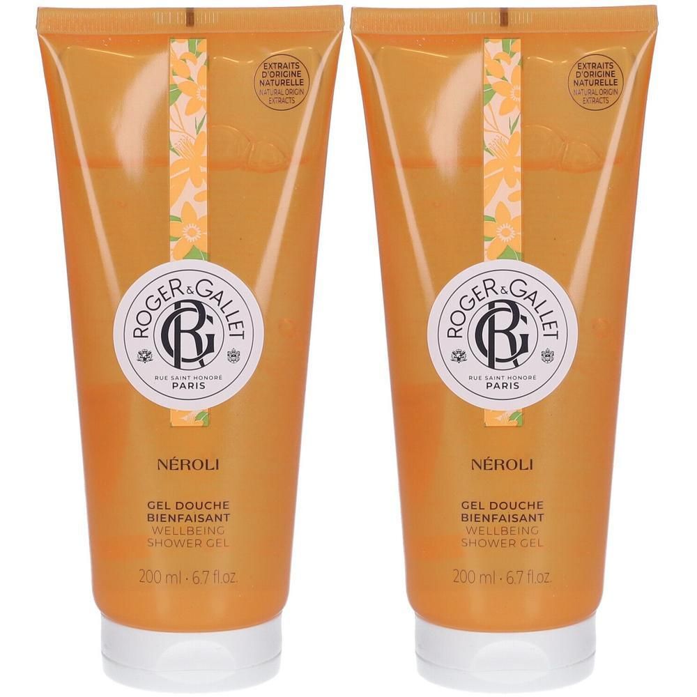 Deux flacons de gel douche Roger & Gallet NÉROLI, 200ml.