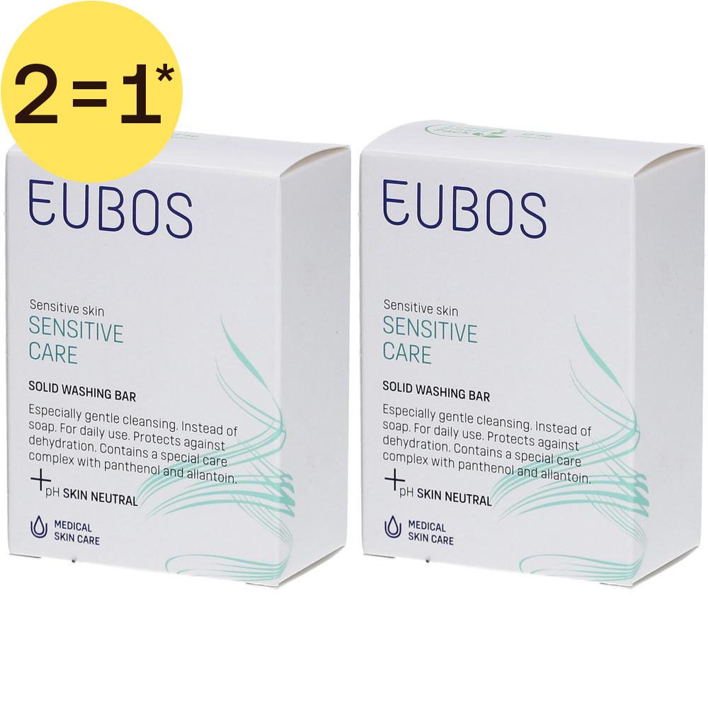Deux paquets de pain lavant solide Eubos Sensitive Care pour peaux sensibles. Offre "2=1".