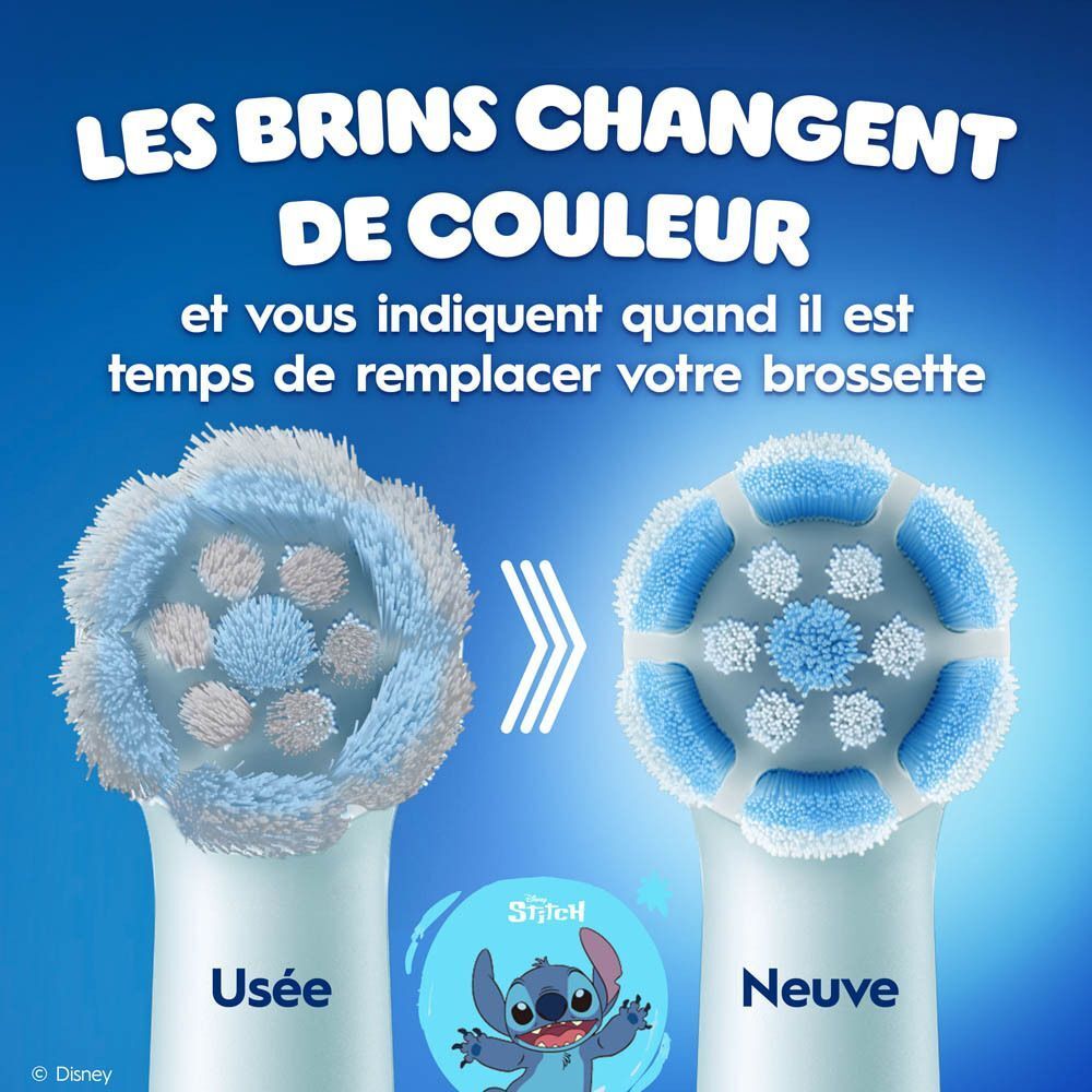 Gros plan des poils de la tête de brosse Oral-B iO Kids, ultra-doux.