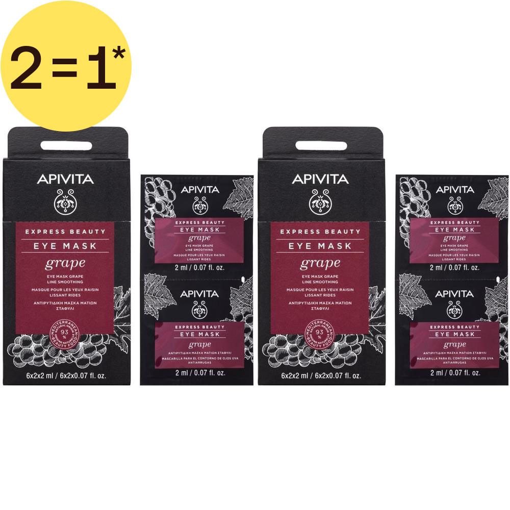 Deux masques pour les yeux APIVITA Express Beauty au raisin, 2 ml chacun.