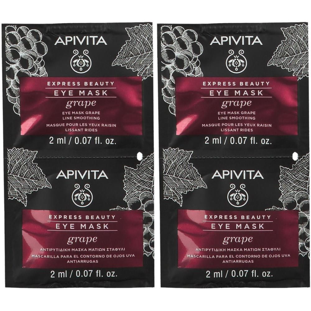 Deux masques pour les yeux APIVITA Express Beauty au raisin, 2 ml chacun.