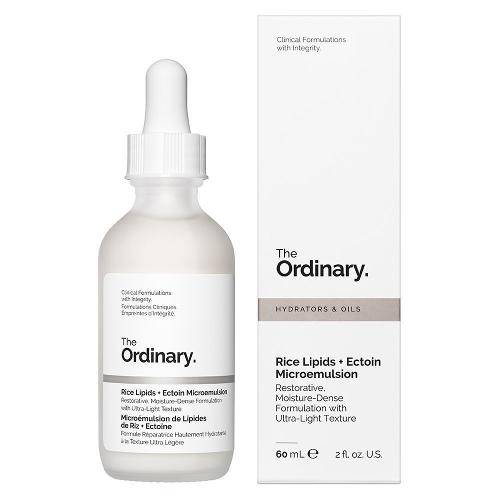 Le produit The Ordinary Rice Lipids + Ectoin Microemulsion avec son emballage.