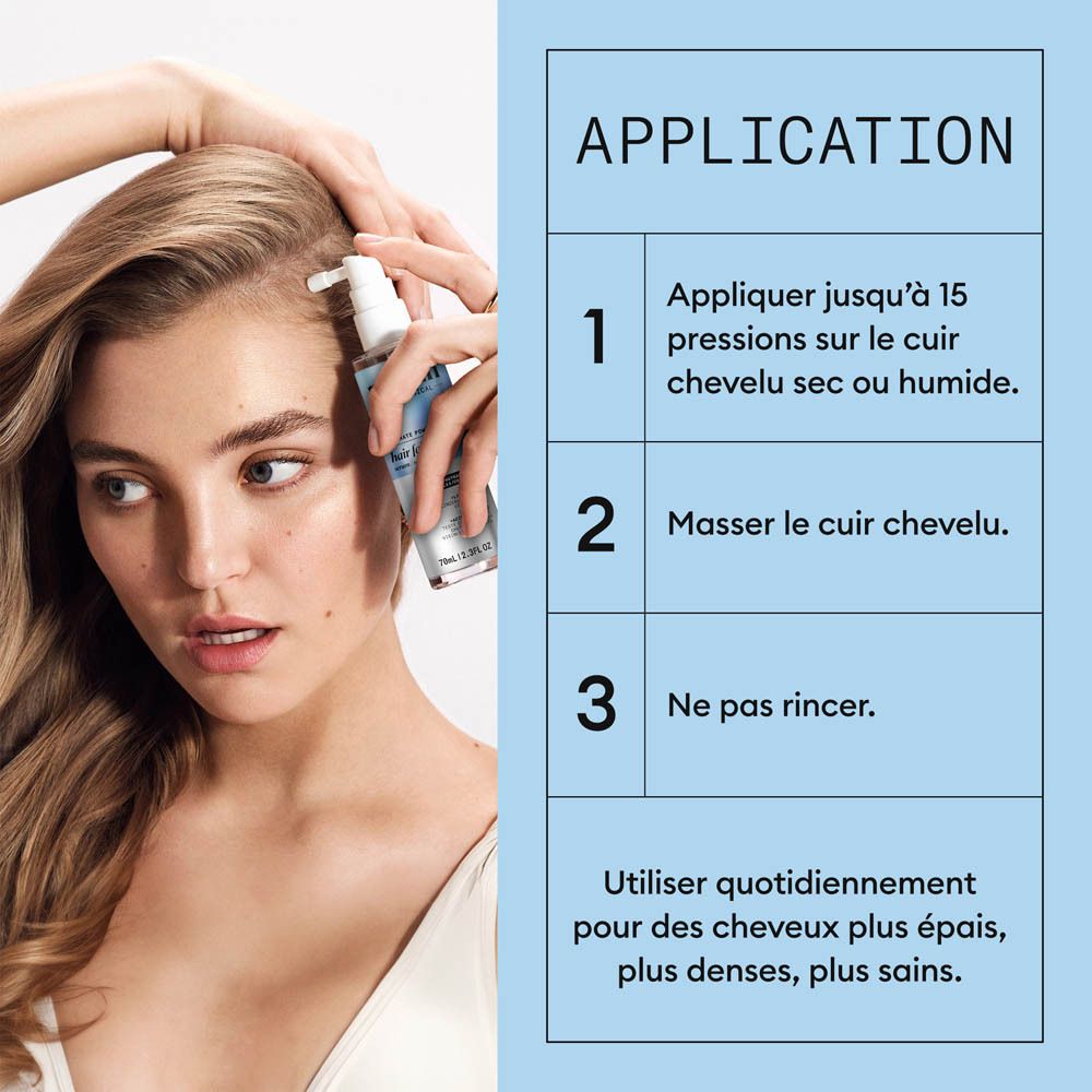 Femme appliquant le sérum anti-chute Nioxin sur le cuir chevelu.