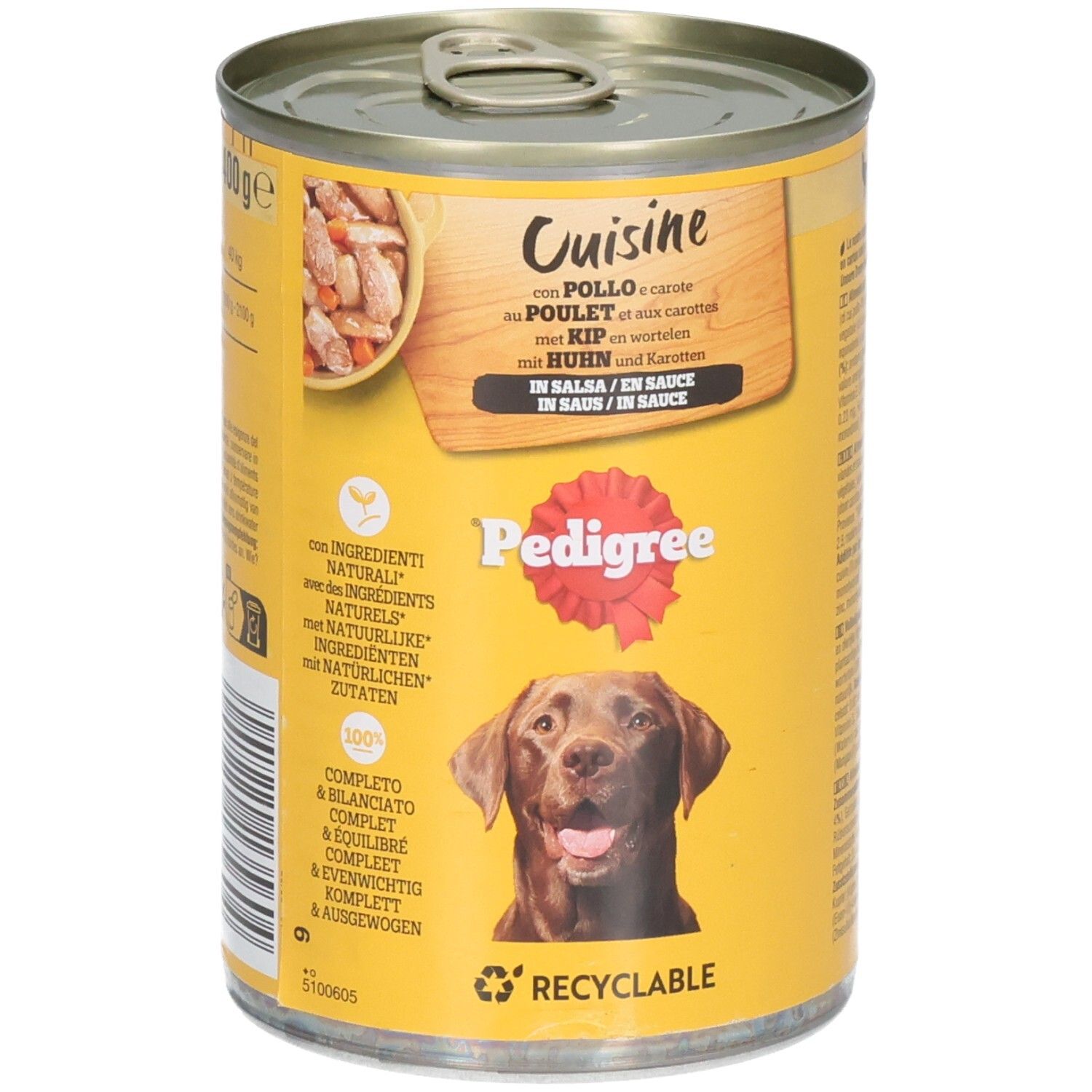 Boîte de nourriture pour chien Pedigree au poulet et carottes.