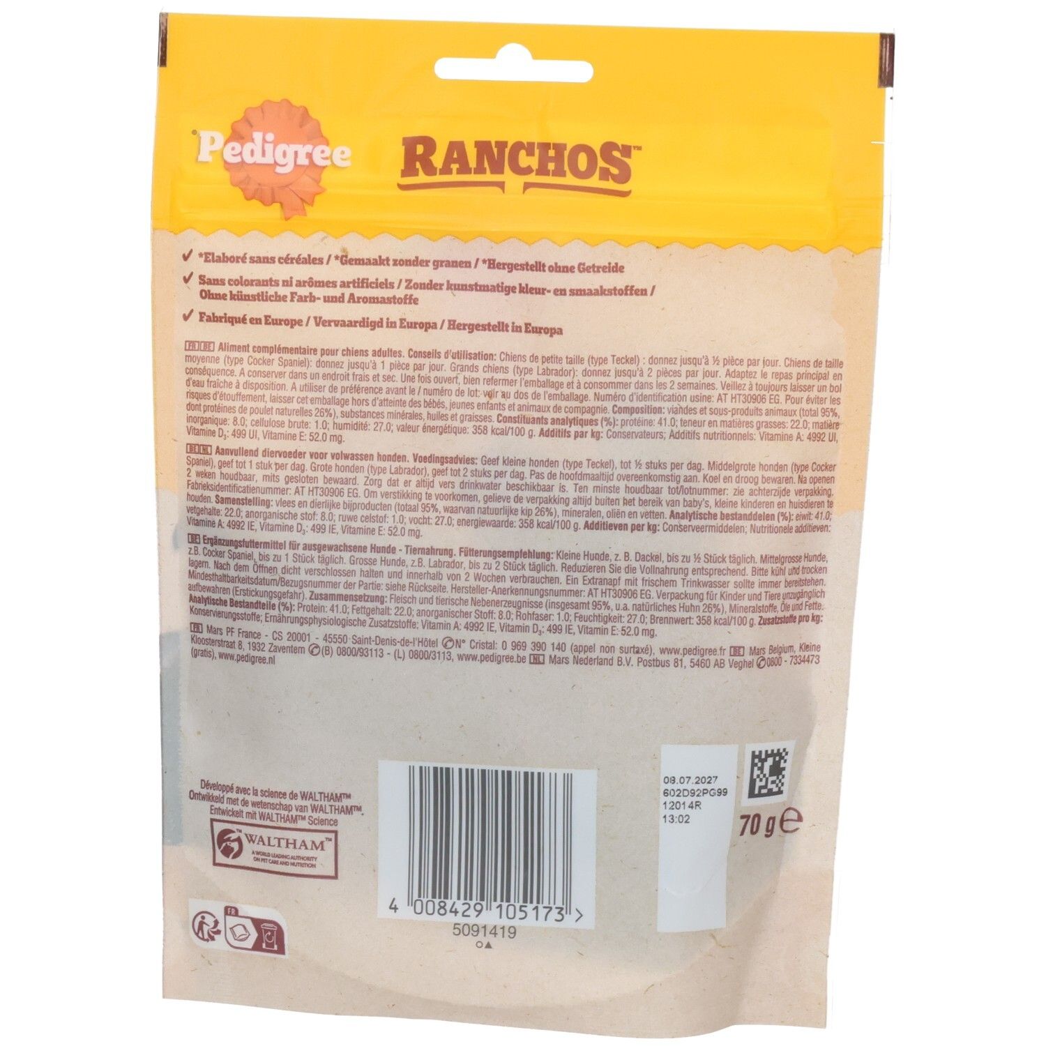 Pedigree Ranchos Jerkies friandises bœuf pour chiens, sachet 60g.