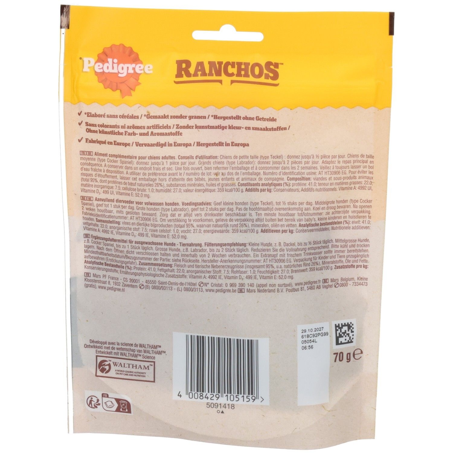 Pedigree Ranchos Jerkies friandises bœuf pour chiens, sachet 70g.