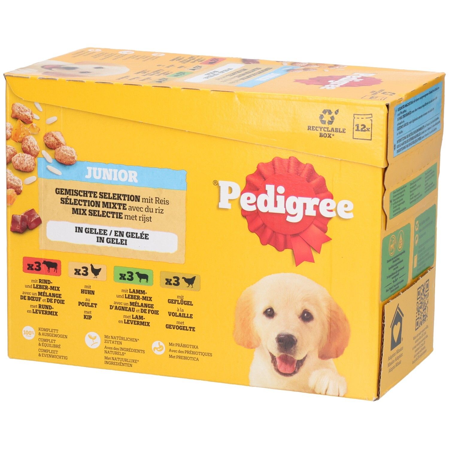 Pedigree Junior nourriture humide, sélection mixte en gelée avec riz.