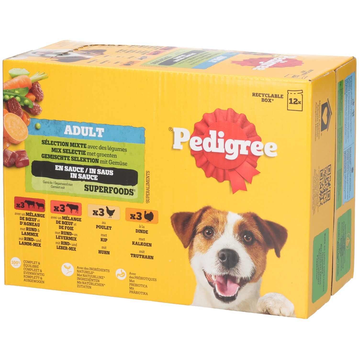 Boîte Pedigree Adulte Superfoods nourriture pour chien avec légumes, multipack 12x.