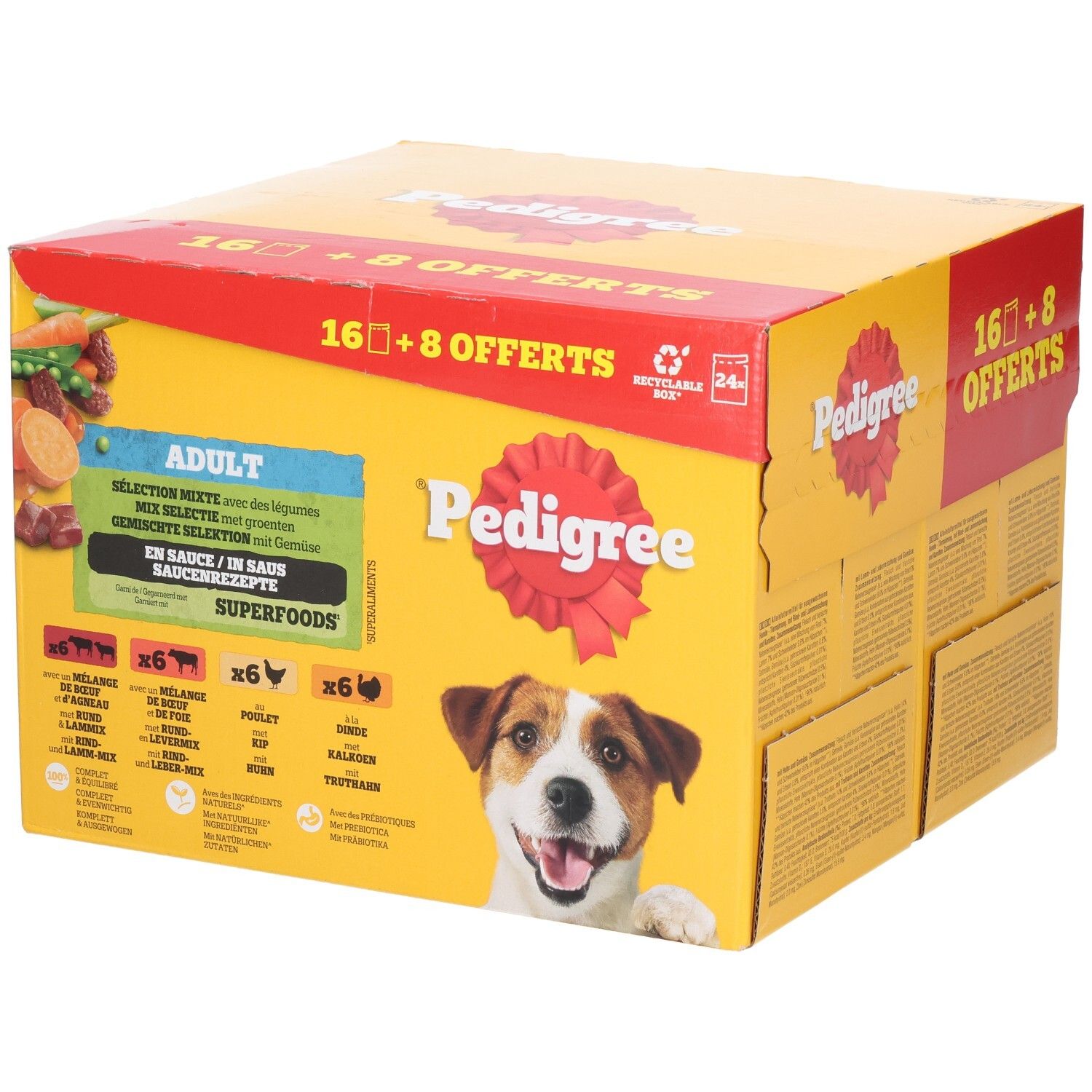 Multipack Pedigree 16+8 Sachets Offerts, Adulte, sélection mixte avec légumes.